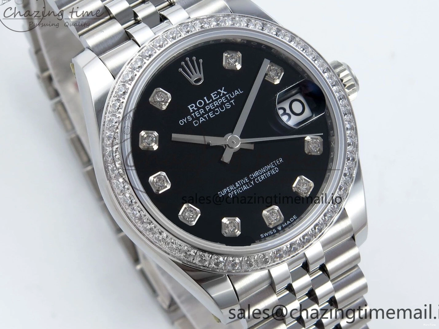 MiroTime 0205 Vibrant DateJust 31 278384RBR ARF 1:1 Best Edition 904L Steel Black Diamonds Dial Diamonds Bezel on SS Jubilee Bracelet ETA 457